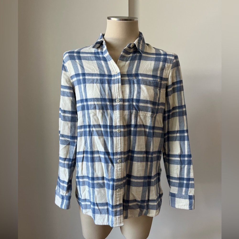 Madewell Flannel Plaid Blue and White Button Down